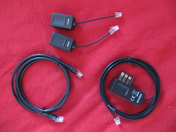 Ethernet cable, ADSL filters, and a French phone adaptor