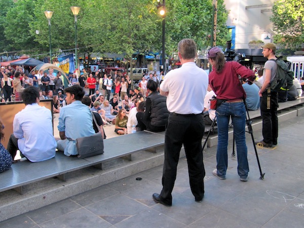 A media crew film the Melbourne gathering