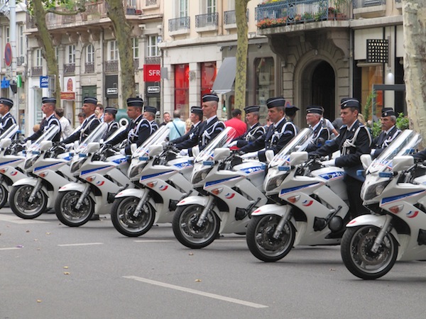 Police bikes and riders waiting
