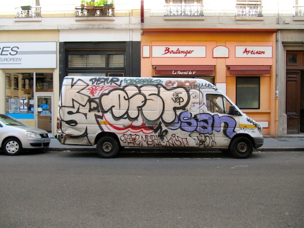 Graffiti covered van; did it happen all at once?
