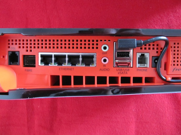 Ports and sockets on the back of a Freebox Server (Revolution) from free.fr