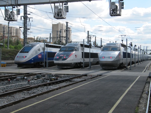  Three TGV trains waiting outside