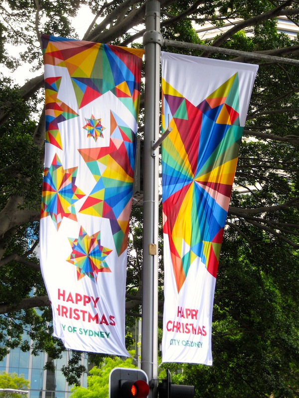 Happy Christmas banners adorn the city of Sydney