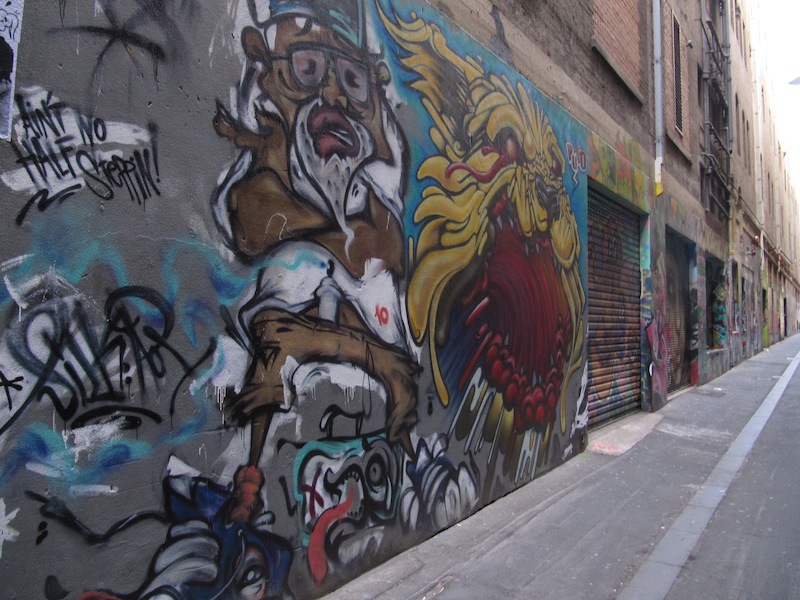 Detail of a graffiti covered lane way wall
