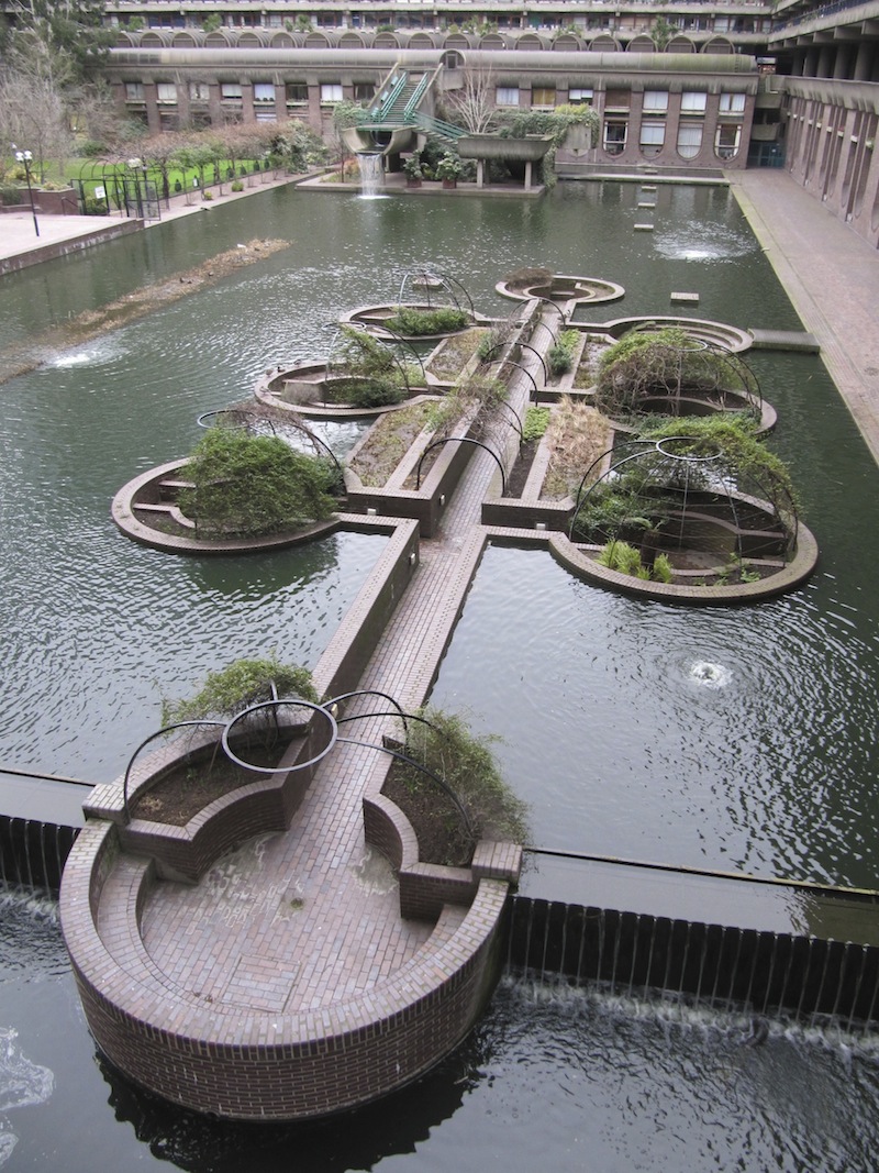 Playful water feature within the Barbican