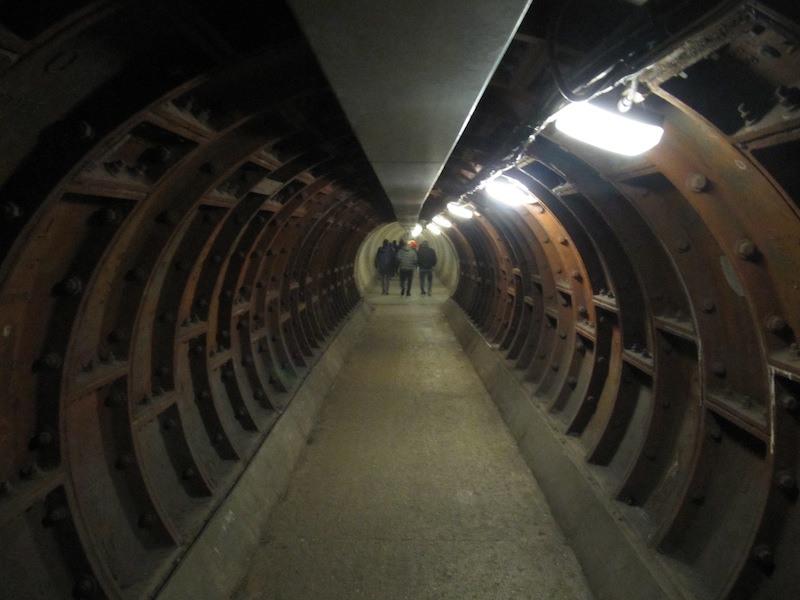 Metal sides of Greenwich foot tunnel