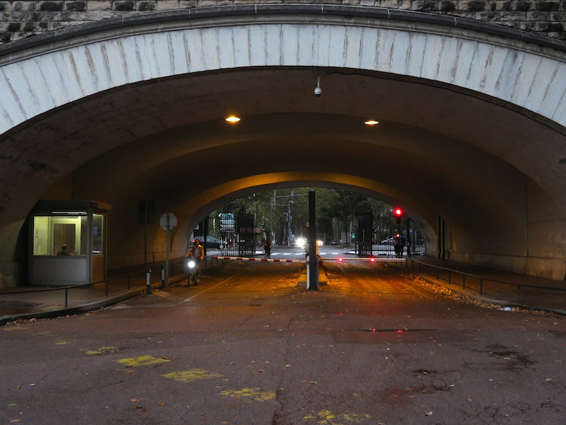 A railway bridge and entrance to the park in Lyon