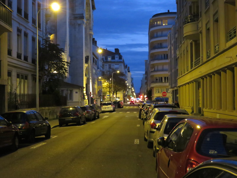Illuminated street in Lyon