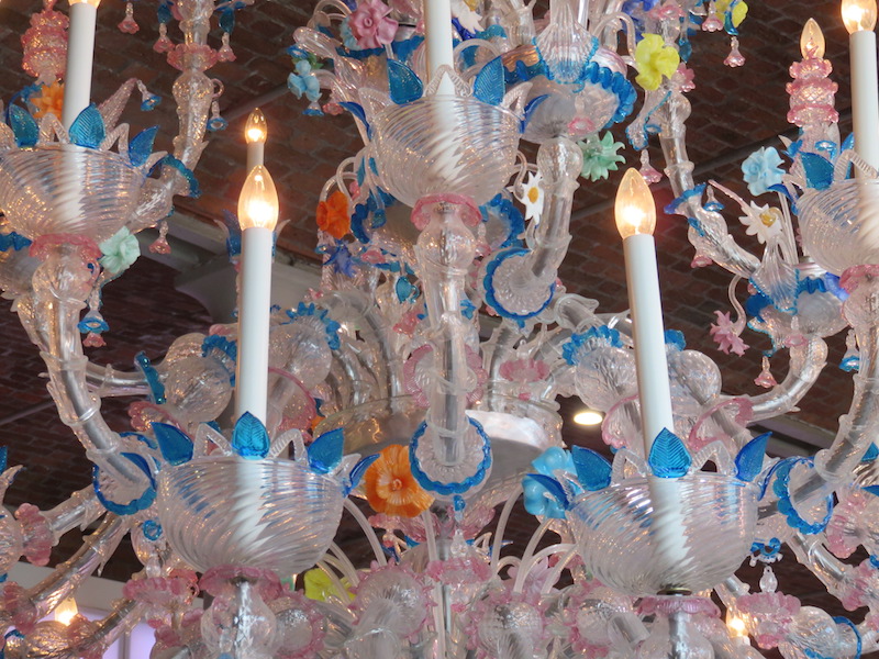 Close up of the glass chandelier