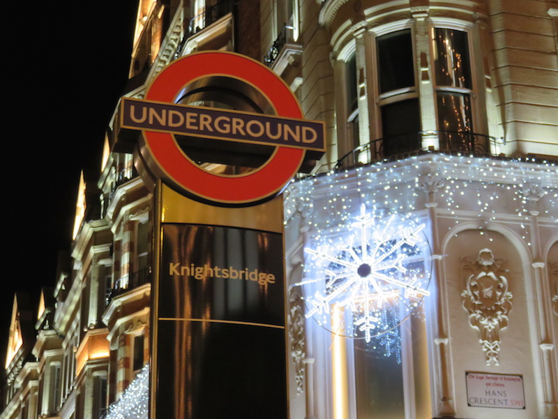 Knightsbridge tube stop at Christmas