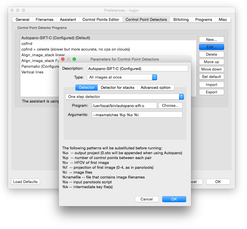 Hugin 2014&rsquo;s Preferences on OS X