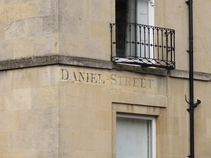 Carved street name