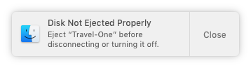 Disk not ejected properly notification on OS X