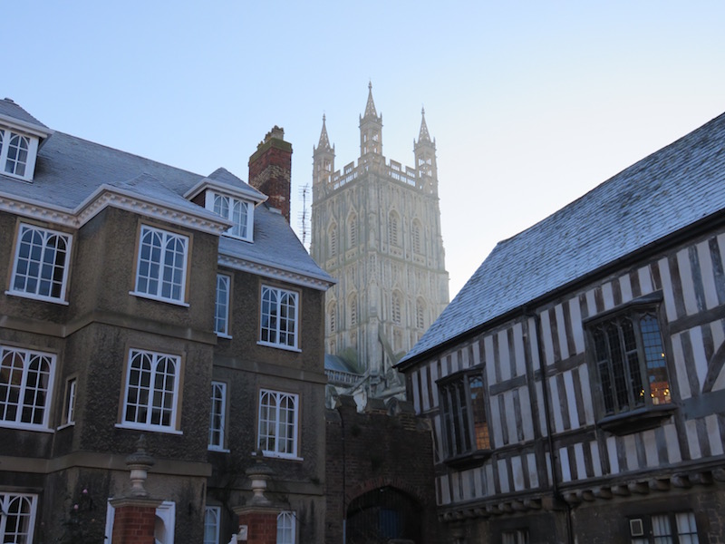 Gloucester cathedral rises into the sky