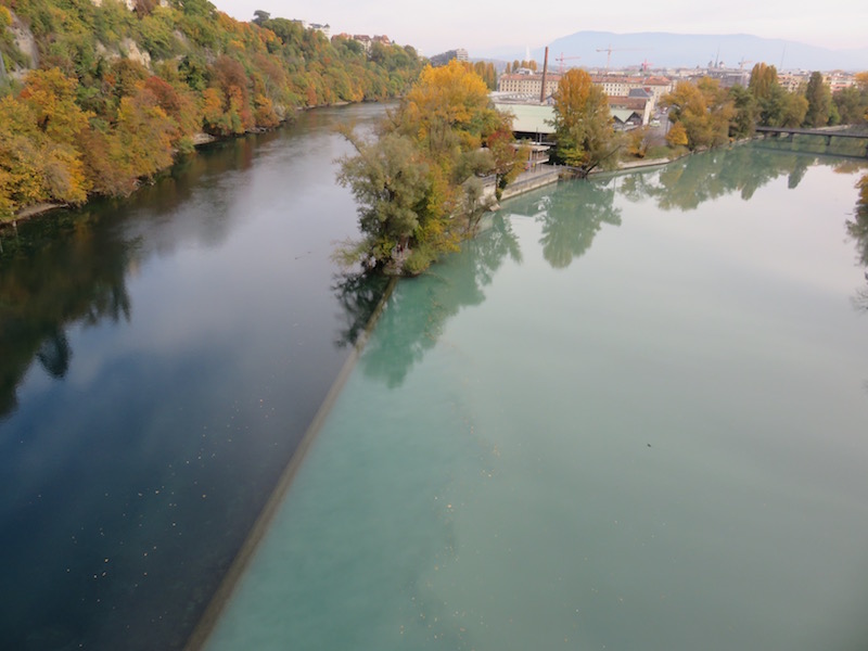 Confluence of the river Rhône and Arve near Geneva