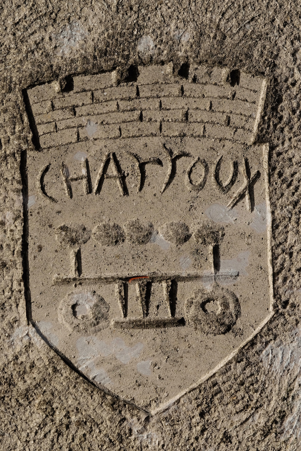 Charroux shield carved in stone