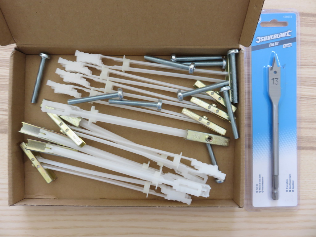 Box of Toggler bolts and the complimentary wood stud drill bit.