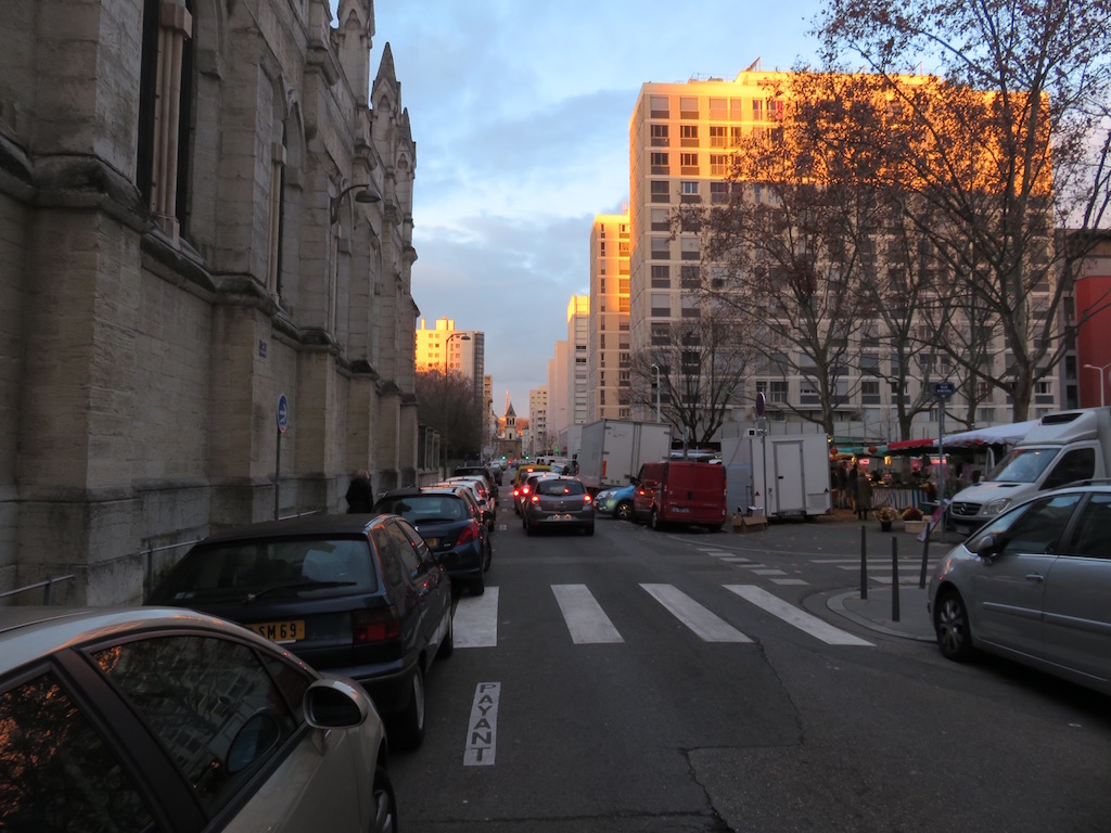 Sunrise seen from a street in Lyon