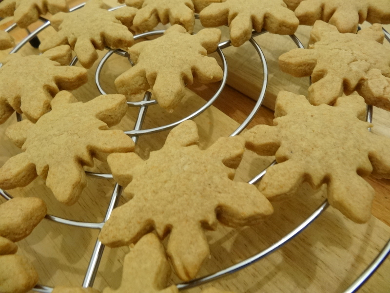 Freshly-baked gingerbread snowflakes